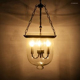 Pendant Lamps Energy Saver-American Country Black/Rust Colour Clear Glass Foyer Light Retro Dining Room Decoration D250MM/350MM