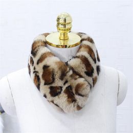 Scarves Soft Warm 2023 Winter Real Rex Fur Scarf Neck Foulard Shawls Wraps Lady Fashion Leopard Print R12