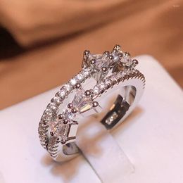 Cluster Rings Exquisite 925 Sterling Silver Bow Ring Shining Cubic Zirconia Bowknot Letter Promise Jewellery For Woman Girlfriend