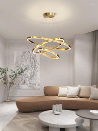 Chandeliers Modern Circle Round Ring Chandelier Nordic Style Living Room Bedroom Pendant Hanging Lamps Restaurant Duplex Stairs Lighting