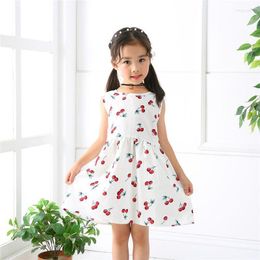 Girl Dresses Toddler Girls Summer 2023 Fashion Flower Cherry Vest Children Clothes Cotton Sundress For Casual Wear 2-6yrs