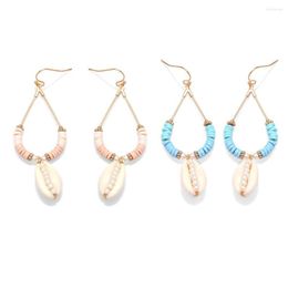 Hoop Earrings Boho Polymer Clay Heishi Beads Cowrie Seashell Hook Women Girl 2023 Fashion Blue Pink Shells Everyday Jewellery Gift