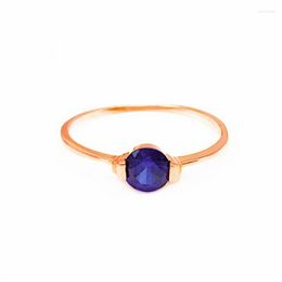 Cluster Rings 585 Purple Gold Plated 14K Rose Blue Gemstone For Women Opening Adjustable Simple Elegant Engagement Jewellery Gift