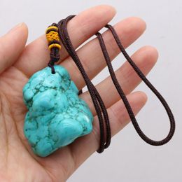 Pendant Necklaces Fashion Natural Stone Irregular Turquoises Necklace Charms Boho Rope Chain For Women Men Jewelry Accessories