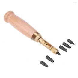 Professional Hand Tool Sets Japanese Adjustable Binding Wood Handle Paper Punch 1.5mm 2mm 2.5mm 3mm 3.5mm 4mm 6 Tips Leathercraft DIY Drill