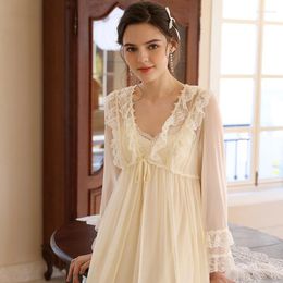 Women's Sleepwear XIKUO Nightdress Women's Spring/summer Sexy Suspenders Two-piece French Mesh Sweet Long Modal Home Clothes Suit