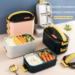 Dinnerware Sets 304 Stainless Steel Inner Layer Detachable Square Multi-layer Thermal Insulation Portable Metal Lunch Box Containers