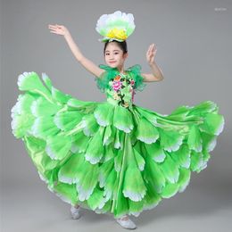 Stage Wear Girls Spanish Dancer Costumes Sexy Flamenco Dancing Dress Outfits Performance Flowers Ballroom Dance 360 Degrees