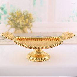 Plates Fruit Dish Gold Bead Candy Nut Cake Dessert Metals Storage Basket Wedding Oval Shape Table Tray Organiser Home Decoration