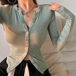 Women's T Shirts Kawaii 2023 Autumn Tight Thin Single Breasted Long Sleeve Bottomed T-shirt Pink Korean Sexy Tees Tops Winter M78UI