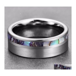 Band Rings Luxury High Polished Classic Simple Abalone Shell Men Steel Tungsten Ring Sier Wedding Jewelry 594 Q2 Drop Delivery Dh9Ev
