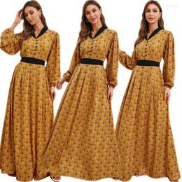 Ethnic Clothing Middle East Dubai Turkish Women Printed Long Dress Muslim Arab Abaya Islamic Ramadan High Waist Slim Maxi Robe Fashion