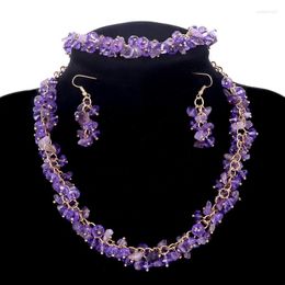 Necklace Earrings Set Promotion Stone Vintage Full Purple Nature Beads Bracelets Choker Necklaces Women