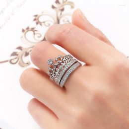 Cluster Rings Women S925 Silver Vintage Crown Ring Austria Crystal Princess Fashion Jewelry Lady Engagement Promise Gift