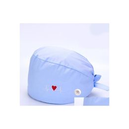 Beanie/Skull Caps Embroidered Nurse Hats For Women Adjustable Surgical Cap With Buttons Sweatabsorbent Towel Beauty Salon Phary Lab Otgxo