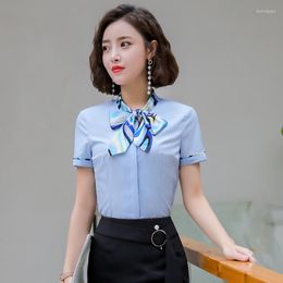 Women's Blouses Formal Uniform Designs 2023 Summer Short Sleeve And Shirts Ladies Office Work Wear Blouse Female Tops Clothes With Bow