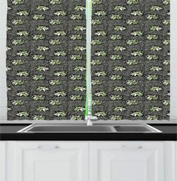 Curtain Charcoal Grey Pale Green Floral Kitchen Curtains Flourishing Lotus Flowers Interpretation Window Drapes