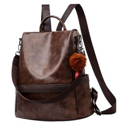 Outdoor Bags Women Backpack Purse Pu Leather Anti-Theft Casual Satchel Shoulder Bag For Ladies Coffee