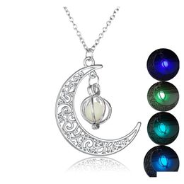 Lockets Essentials Oil Diffuser Necklace Glow In The Dark Aromatherapy Floating Moon Pendant Necklaces For Women Fashion Jewelry Dro Ot6He
