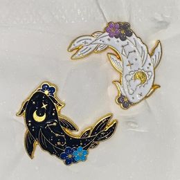 Brooches Koi Waves Moon Stars Enamel Pin Animal Pins Set Badge Brooch Fish Lapel Funny Cute For Backpacks Jean Gift