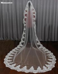 Bridal Veils 2023 Real Pos 3 Metres Lace Edge One Layer Long Cathedral Wedding Veil With Comb Veu De Noiva