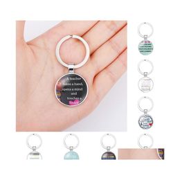 Key Rings Glass Time Gemstone Pendant Ring High Quality Teachers Day Keyfobs Holder Creative Letter Round Keychains Jewellery P374Fa D Dh6Qn