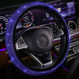 Steering Wheel Covers Blue Diamond Auto Cover Car Neck Pillow Seat Head Headrest Rest Cushion Bling Interior Accessories