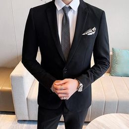 Men's Suits & Blazers 2023 Spring Tailor Made Fashion Black Men Slim Fit Groom Tuxedo For Wedding Casual Party Male Clothing (Jacket Pants)