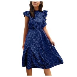 Casual Dresses Sleeveless Summer For Women Dot Print Dress High Waist Butterfly Sleeve Ruffles Chiffon Midi Flowy Beach