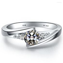 NEW Cluster Rings Genuine White Gold AU585 Ring Lovely Design 0.5CT Fine Diamond Wedding Promise Gift For Mother