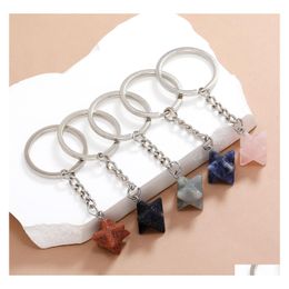 Key Rings Hexagram Crystal Opal Natural Stone Square Gem Charms Keychains Healing Keyrings For Women Men Drop Delivery Jewelry Dhonq