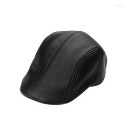 Berets 2023 Leather Visors Hats Men Women Driving Cowhide Hat Planas Flat Cap Black Beret Golf Unisex Year Gift B-7233