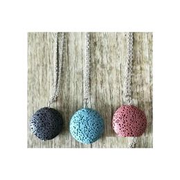 Arts And Crafts Fashion Sier Color Round Lava Stone Necklace Volcanic Rock Aromatherapy Essential Oil Diffuser For Women Jewelry Dro Dhtqc
