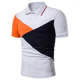 Men's Polos Turn-down Collar Polo Shirt Men Short Sleeve Splice Clothing Tops Tees Summer Navy White