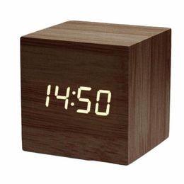 Clocks Accessories Other & 2023 Creative Digital Wooden LED Alarm Clock Desktop Table Decoration Voice Control With Desk Tools