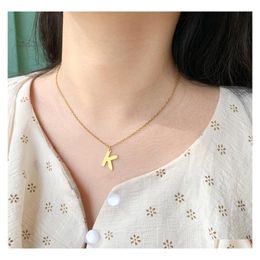Pendant Necklaces Initials Letter Name Necklace For Women Men Gold Colour Square Alphabet Charm Box Link Chain Couple Jewellery Drop De Dhstt