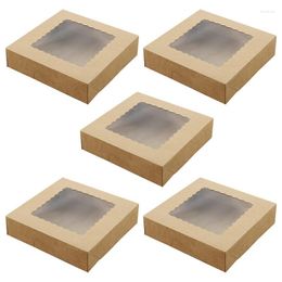 Gift Wrap 5Pcs Transparent Window Baking Box Paper Cheesecake Containers Cupcake Boxes Disposable Pastry Chocolate