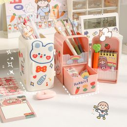 Storage Boxes Kawaii Organizer Refrigerator Pen Holder Japanese Children Girl Large Capacity Student Stationery Barrel Desktop Box