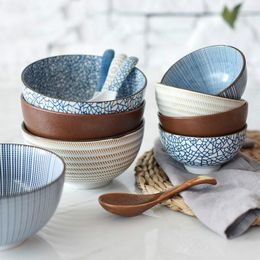 Bowls Japanese Style Classical Ceramic Blue And White Kitchen Rice Bowl Big Ramen Soup Spoon Small Tea Tableware Eco-Friendly