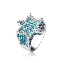 Wedding Rings Iced Out Hexagon Star For Men/Women Micro Paved Gold Silver Color Finish Cubic Zircon Charm Hip Hop Jewelry Ring Gifts