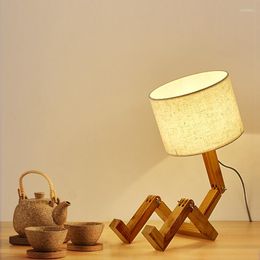 Table Lamps Nordic Lamp Led Flexo Eye Protect Creative Robot For Bedroom Bedside 2 Desk Wood Study Night Lights