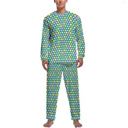 Men's Sleepwear Abstract Geometry Pajamas Colorful Beehive Man Long-Sleeve Soft Set 2 Pieces Night Daily Print Home Suit Gift Idea