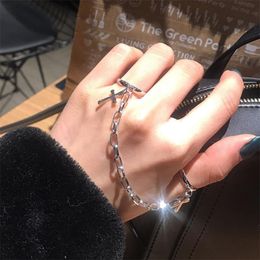 Link Bracelets Chain Fashion Pulseras Metal Vintage Punk Hip Hop Style Cross Siamese Adjustable Open Ring Party Men And Women Jewelry