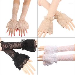 Knee Pads Women Bridal Double Layer Ruffled Fingerless Gloves Floral Lace Wedding Arm Warmer Solid Colour Sunscreen Fake Sleeves