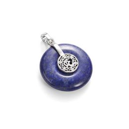 Pendant Necklaces FYJS Unique Silver Plated 3D Symbol Lapis Lazuli Round Black Agates Spiritual Jewellery