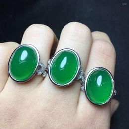 Cluster Rings 925 Silver Natural Emerald Agate Ring Woman Adjustable Send Friends Bring Your Own