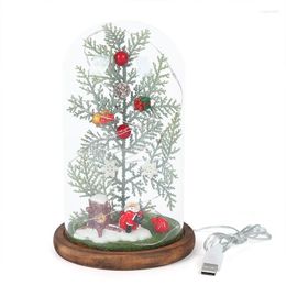 Christmas Decorations Miniature Tree In Glass Dome Ornaments & Presents With Light String Wedding Garland LED Lamps Decor