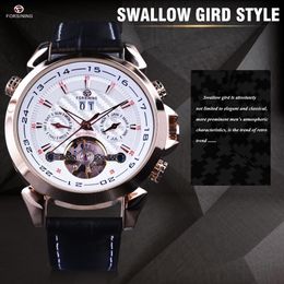 Forsining Tourbillion Automatic Wrist Watch Calendar Display Genuine Leather Strap Mens Watch Top Brand Luxury Calendar Clock SLZe210j