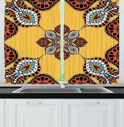 Curtain Mustard Orange Blue Black Paisley Kitchen Curtains Creative Design Flower Pattern Nature Artwork Print For Cafe