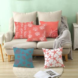 Pillow Cover Living Coral Print Peach Skin Fabric Serging Square 45 Throw Case Sofa Home Decorative
